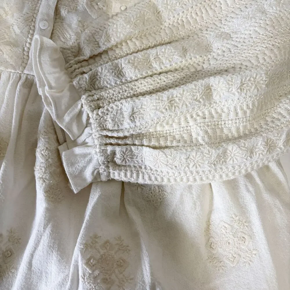 THE COAST BRAND Leela 100% Cotton Embroidered Peasant Blouse Top Size S